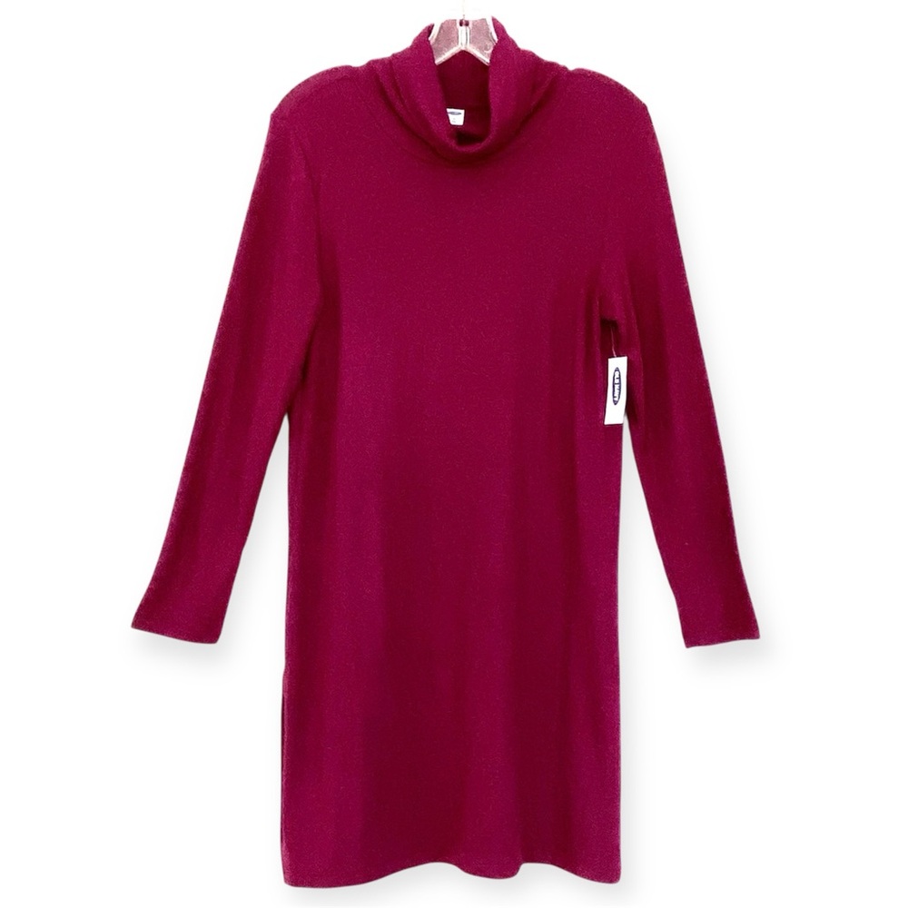 NWT Old Navy M Tall Cowl Neck Sweater Dress Magenta Berry Cozy Tunic Academia